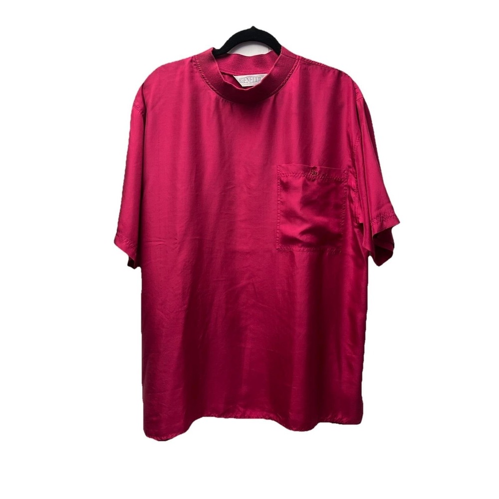 VTG Genelli Men's L Berry 100% Silk Shirt Pullover Boxy Money Resort Casino 90s